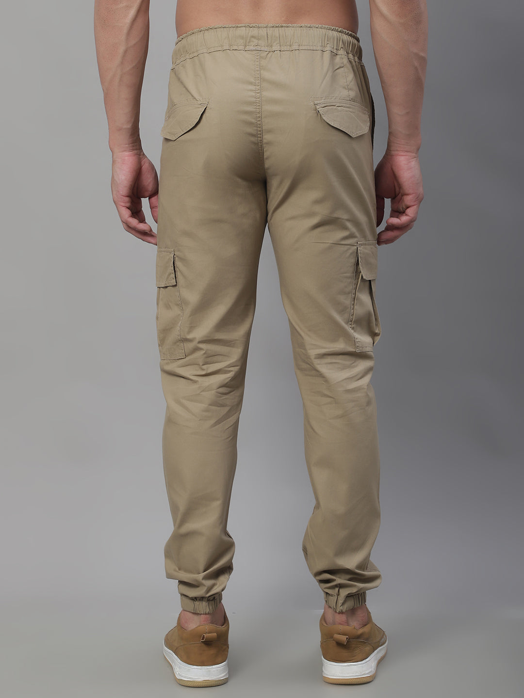 Jainish Men's Casual Cotton Solid Cargo Pants - Beige | Grocsy