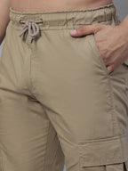 Jainish Men's Casual Cotton Solid Cargo Pants - Beige | Grocsy