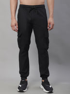 Jainish Men's Casual Cotton Solid Cargo Pants - Black | Grocsy