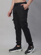 Jainish Men's Casual Cotton Solid Cargo Pants - Black | Grocsy