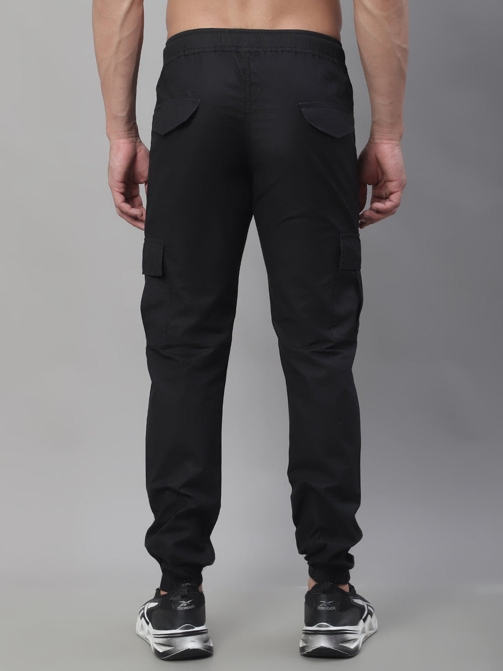 Jainish Men's Casual Cotton Solid Cargo Pants - Black | Grocsy