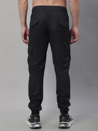 Jainish Men's Casual Cotton Solid Cargo Pants - Black | Grocsy