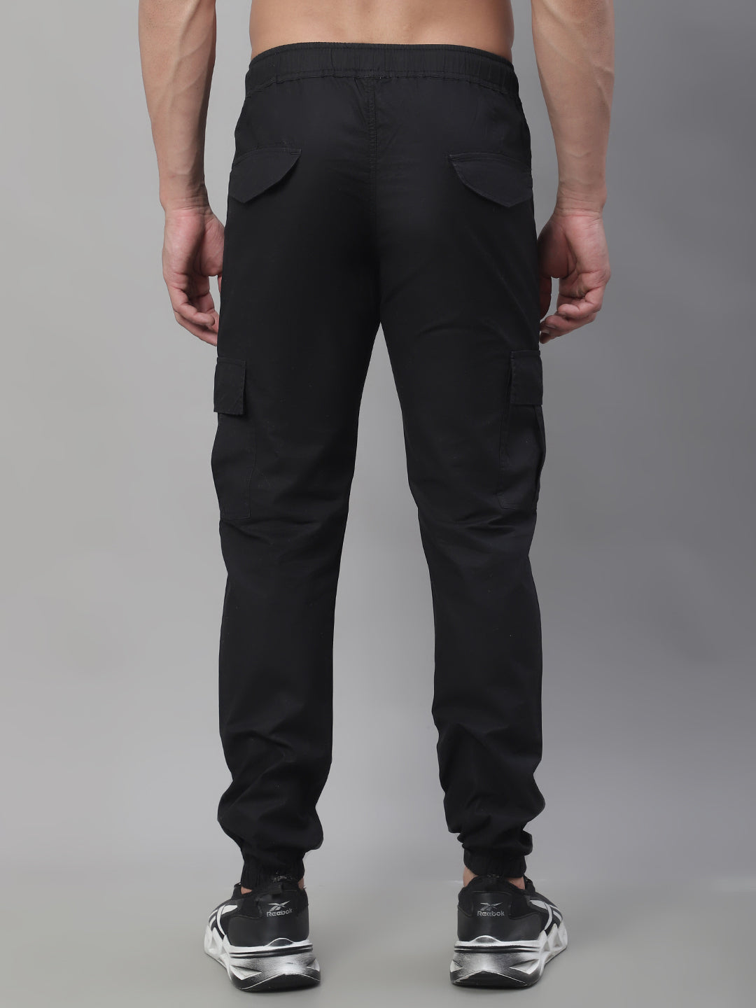 Jainish Men's Casual Cotton Solid Cargo Pants - Black | Grocsy