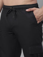 Jainish Men's Casual Cotton Solid Cargo Pants - Black | Grocsy