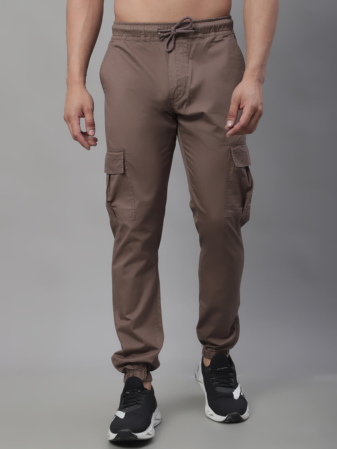 Jainish Men's Casual Cotton Solid Cargo Pants - Brown | Grocsy