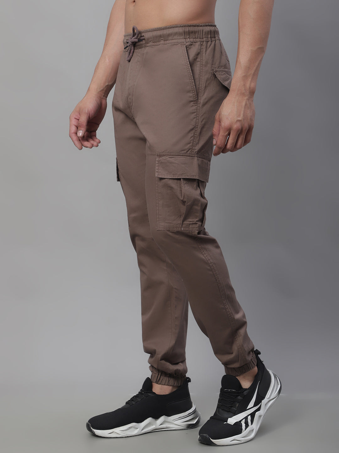 Jainish Men's Casual Cotton Solid Cargo Pants - Brown | Grocsy