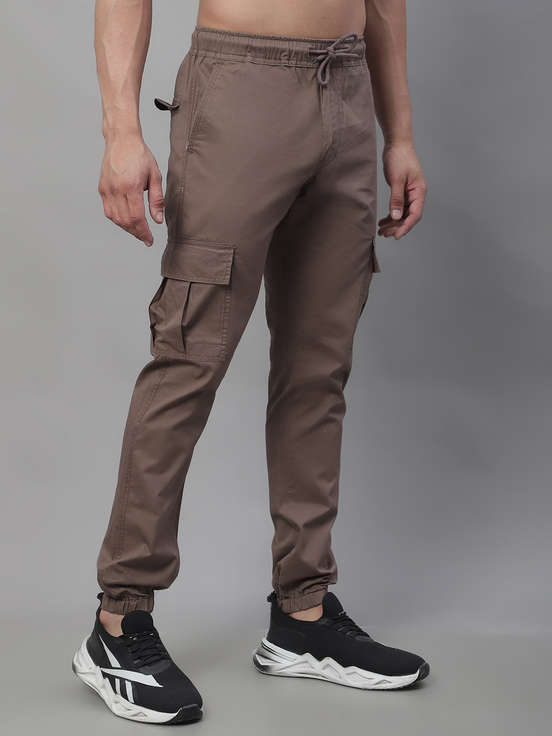 Jainish Men's Casual Cotton Solid Cargo Pants - Brown | Grocsy
