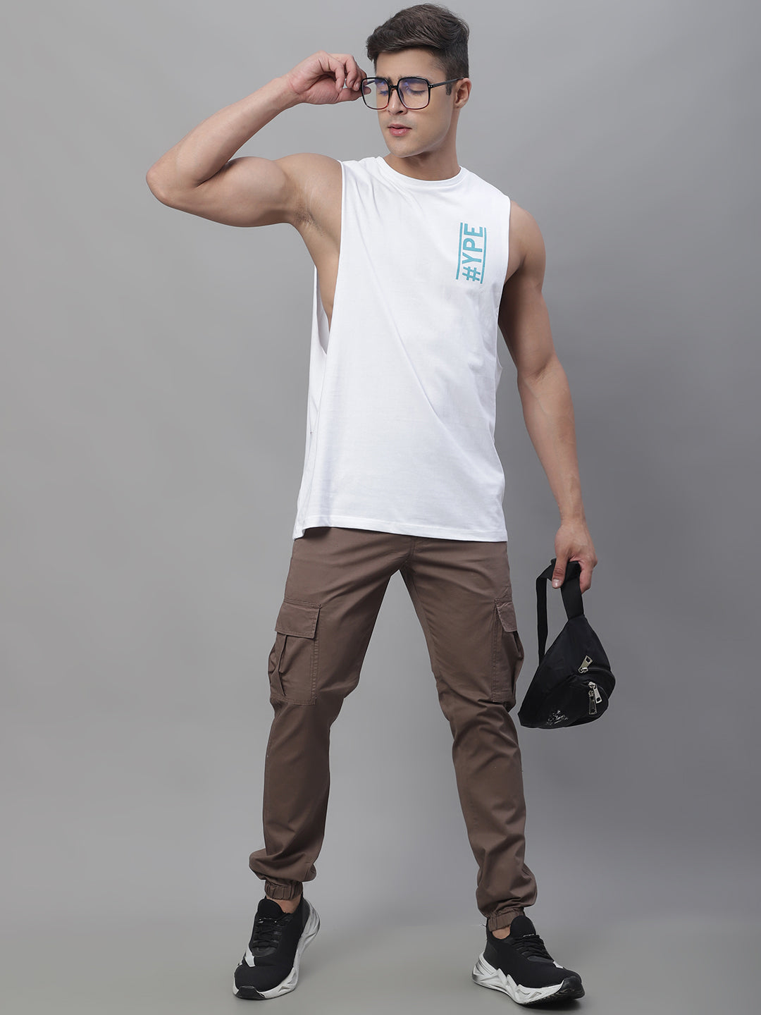 Jainish Men's Casual Cotton Solid Cargo Pants - Brown | Grocsy
