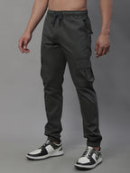 Jainish Men's Casual Cotton Solid Cargo Pants - Grey | Grocsy