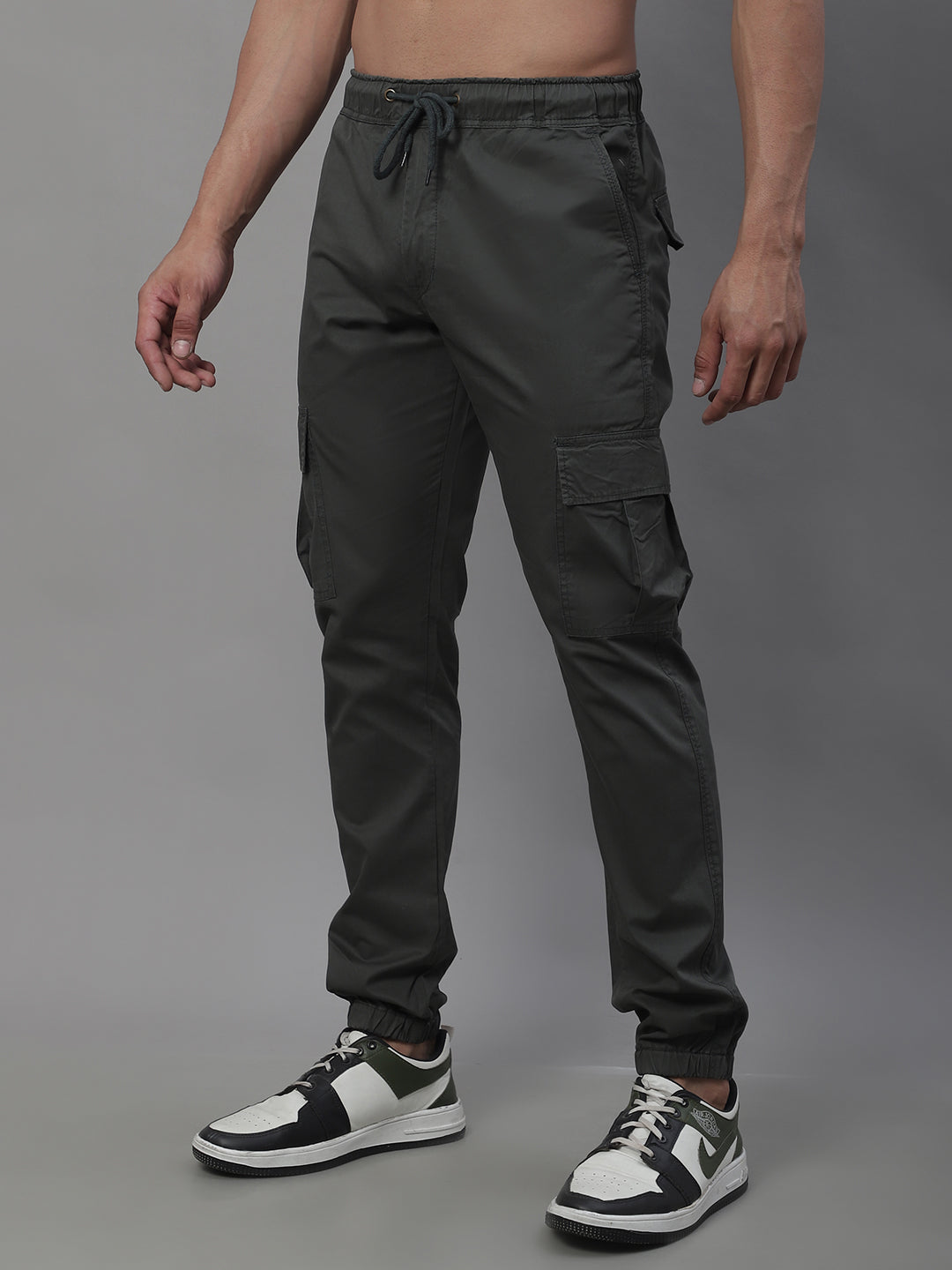 Jainish Men's Casual Cotton Solid Cargo Pants - Grey | Grocsy