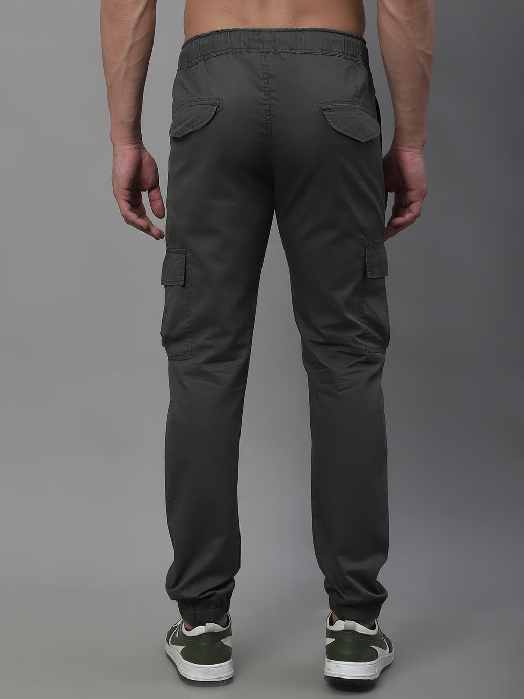 Jainish Men's Casual Cotton Solid Cargo Pants - Grey | Grocsy