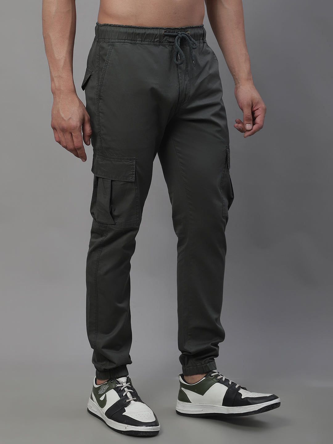 Jainish Men's Casual Cotton Solid Cargo Pants - Grey | Grocsy