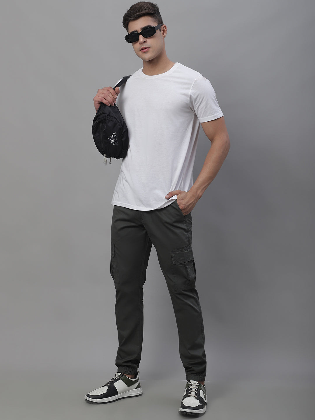 Jainish Men's Casual Cotton Solid Cargo Pants - Grey | Grocsy