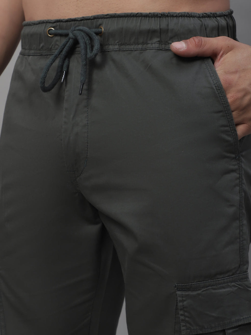 Jainish Men's Casual Cotton Solid Cargo Pants - Grey | Grocsy