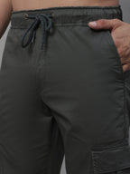 Jainish Men's Casual Cotton Solid Cargo Pants - Grey | Grocsy