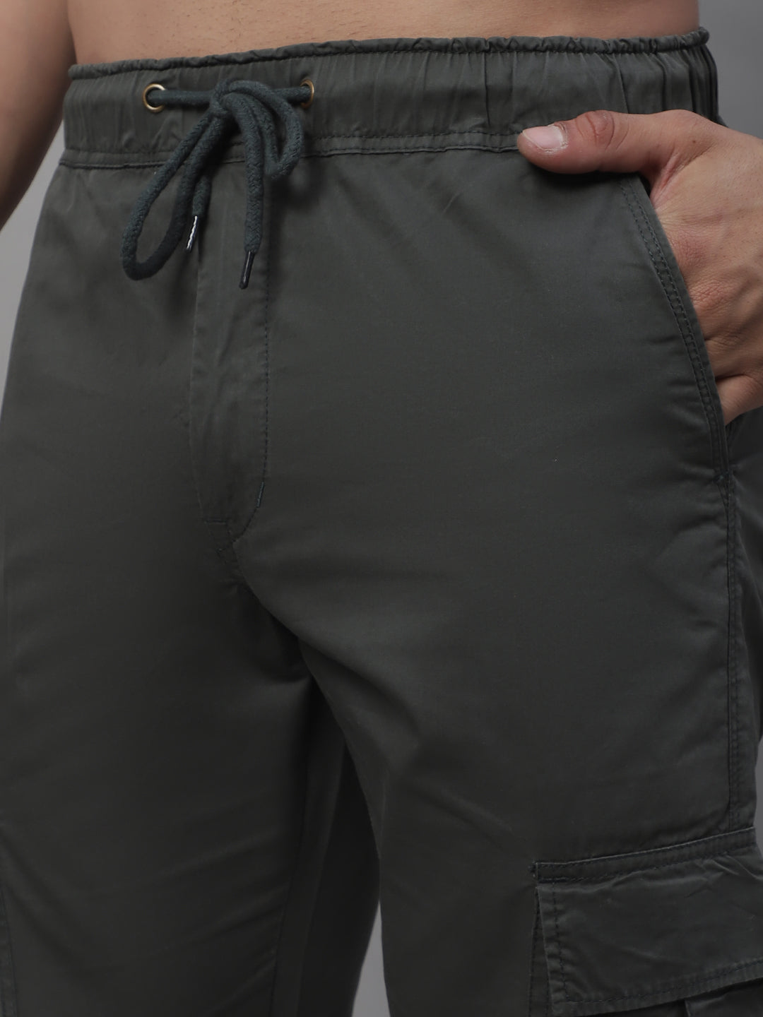 Jainish Men's Casual Cotton Solid Cargo Pants - Grey | Grocsy