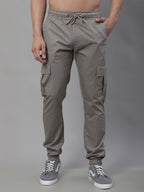 Jainish Men's Casual Cotton Solid Cargo Pants - Light-Grey | Grocsy