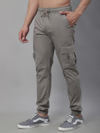 Jainish Men's Casual Cotton Solid Cargo Pants - Light-Grey | Grocsy