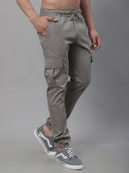 Jainish Men's Casual Cotton Solid Cargo Pants - Light-Grey | Grocsy
