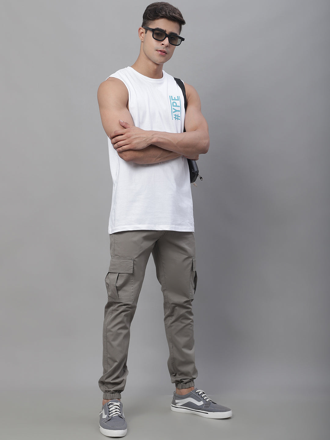 Jainish Men's Casual Cotton Solid Cargo Pants - Light-Grey | Grocsy