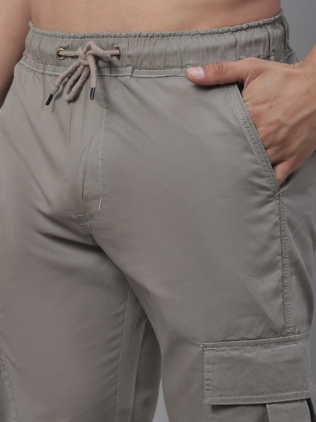 Jainish Men's Casual Cotton Solid Cargo Pants - Light-Grey | Grocsy