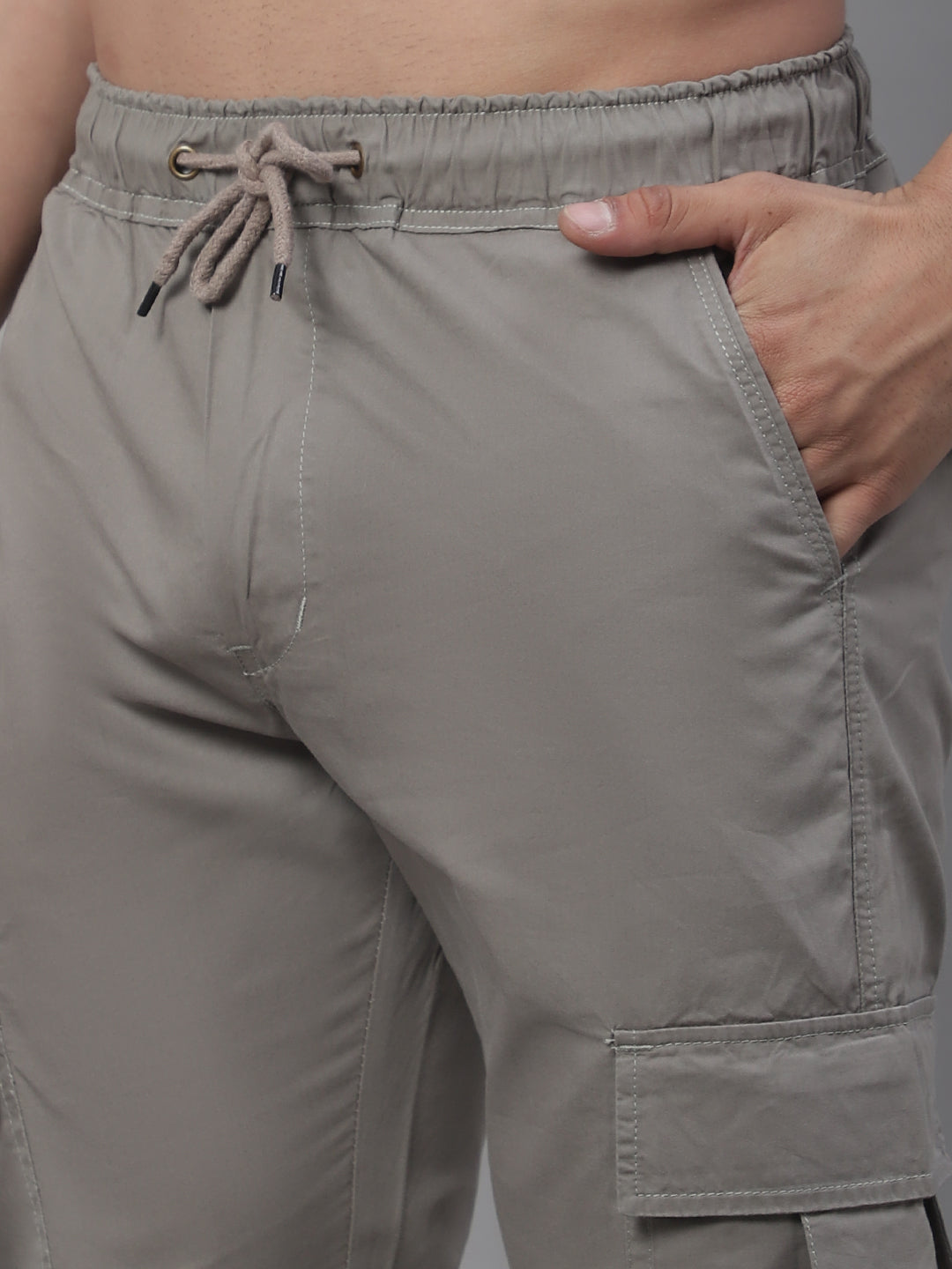 Jainish Men's Casual Cotton Solid Cargo Pants - Light-Grey | Grocsy