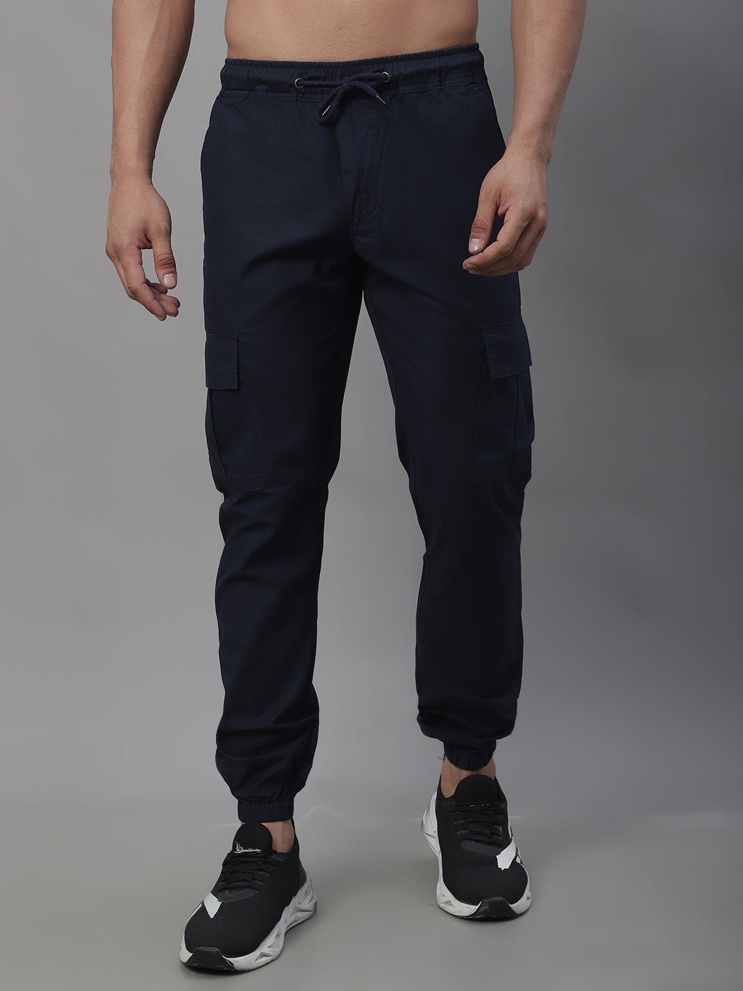 Jainish Men's Casual Cotton Solid Cargo Pants - Navy Blue | Grocsy