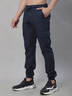 Jainish Men's Casual Cotton Solid Cargo Pants - Navy Blue | Grocsy