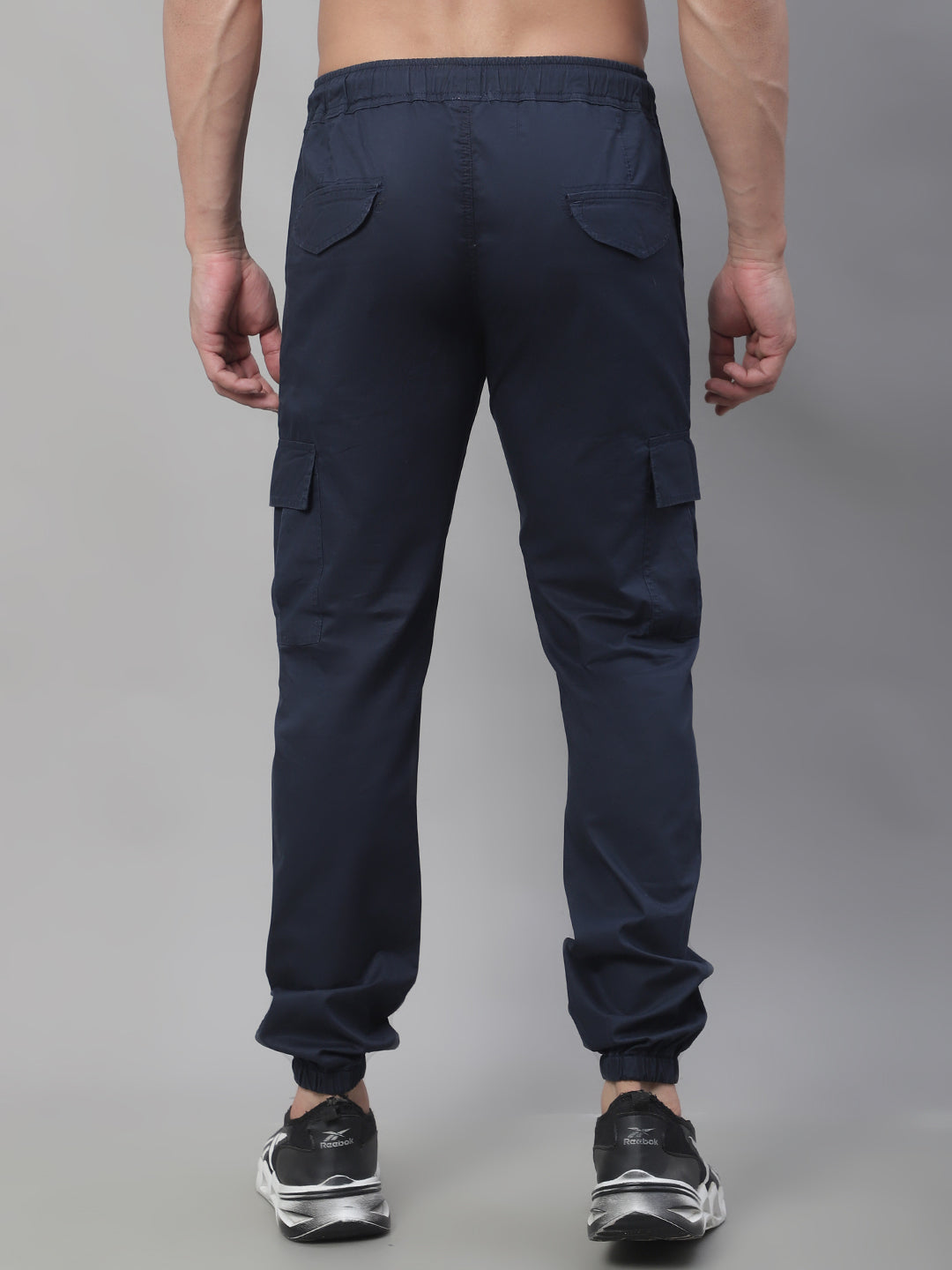 Jainish Men's Casual Cotton Solid Cargo Pants - Navy Blue | Grocsy