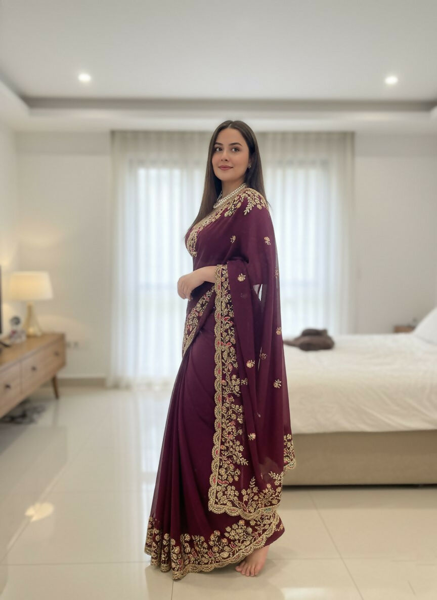 Teeya Creation New Trendy Party Wear Soft Silk Saree-Wine | Grocsy