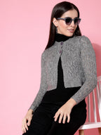 Women Self Design Grey Acrylic Winter Shrug - Wool Trees | Grocsy