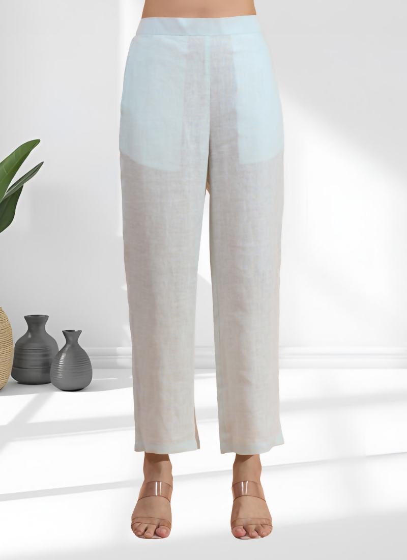 Joban Fashion Sky Blue Linen Embroidered Readymade Cord Set | Grocsy