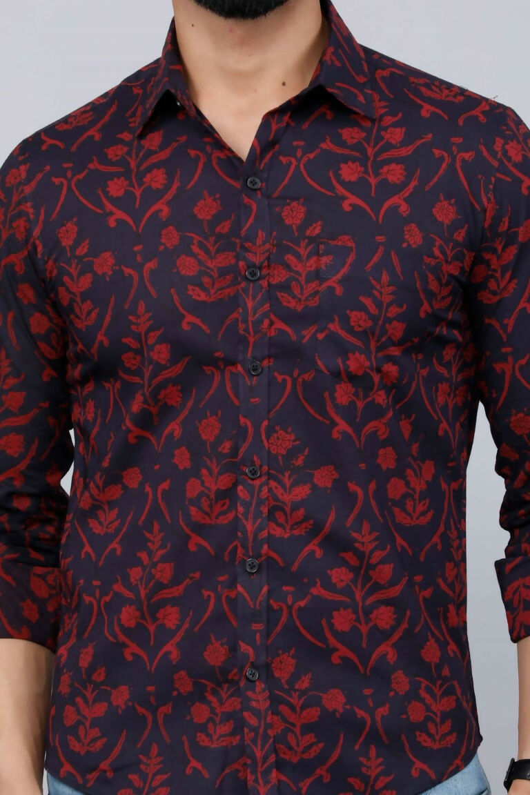 Miravan Men's Maroon Floral Printed Casual Full Sleeves Cotton Shirt | Grocsy