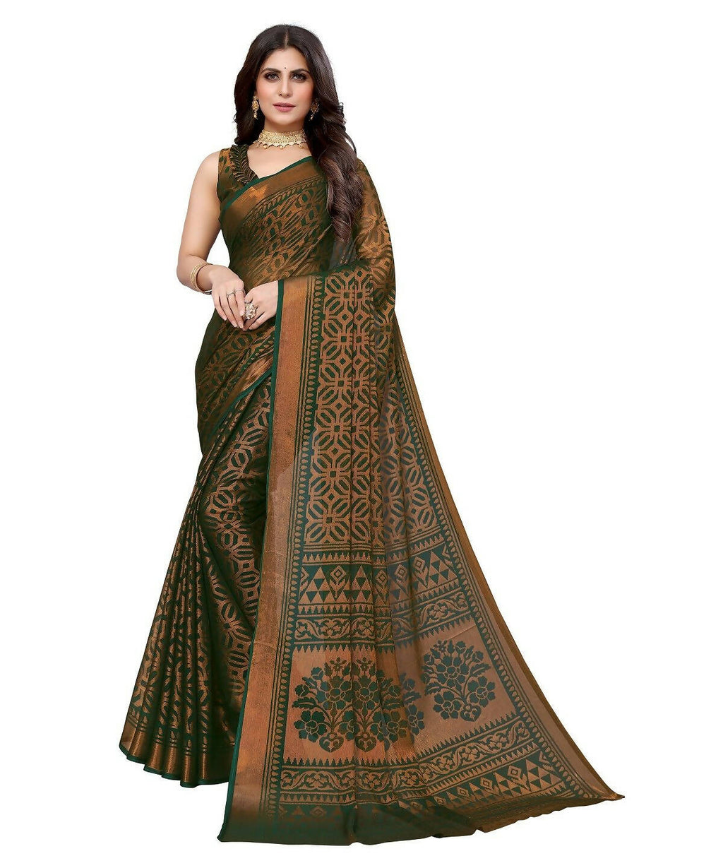 Vamika Green Chiffon Brasso Bollywood Style Woven Saree (BARKHA GREEN) | Grocsy
