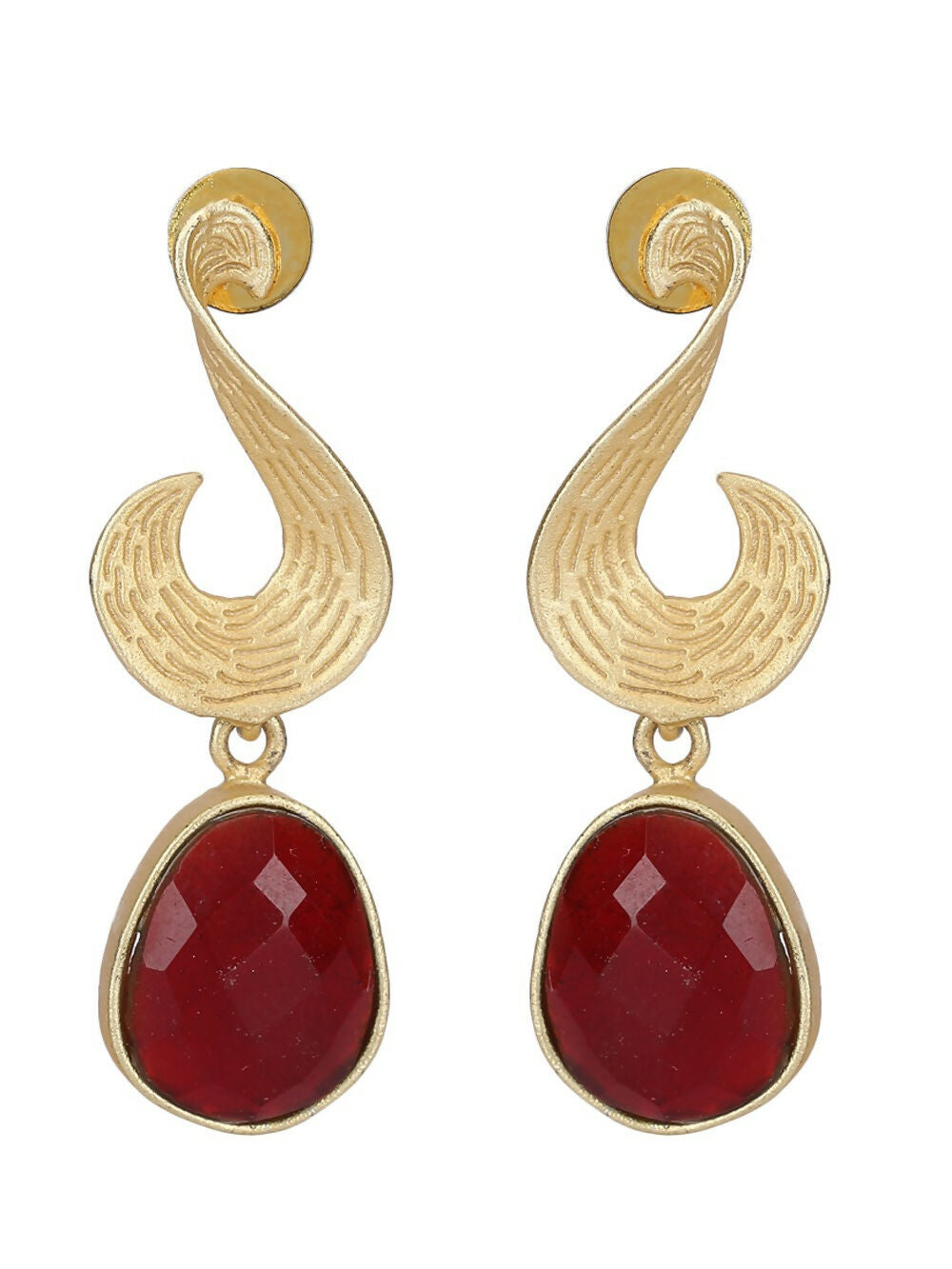 Joban Fashion Women Red Stone Matte Gold Earrings | Grocsy