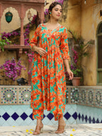 Janasya Orange Cotton Floral Kurta & Bottom | Grocsy
