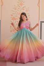 Vastranavya Lavender Gold Crush Padding With Beads Embroidered Work Gown | Grocsy