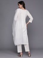 Indo Era White Embroidered Straight Kurta Trousers With Dupatta Set | Grocsy