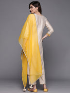 Indo Era Off White Embroidered Straight Kurta Trousers With Dupatta Set | Grocsy