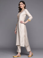 Indo Era Off White Embroidered Straight Kurta Trousers With Dupatta Set | Grocsy