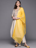 Indo Era Off White Embroidered Straight Kurta Trousers With Dupatta Set | Grocsy