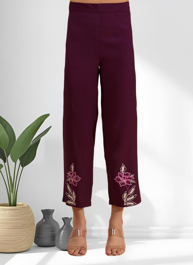Joban Fashion Wine Silk Embroidered Readymade Cord Set | Grocsy