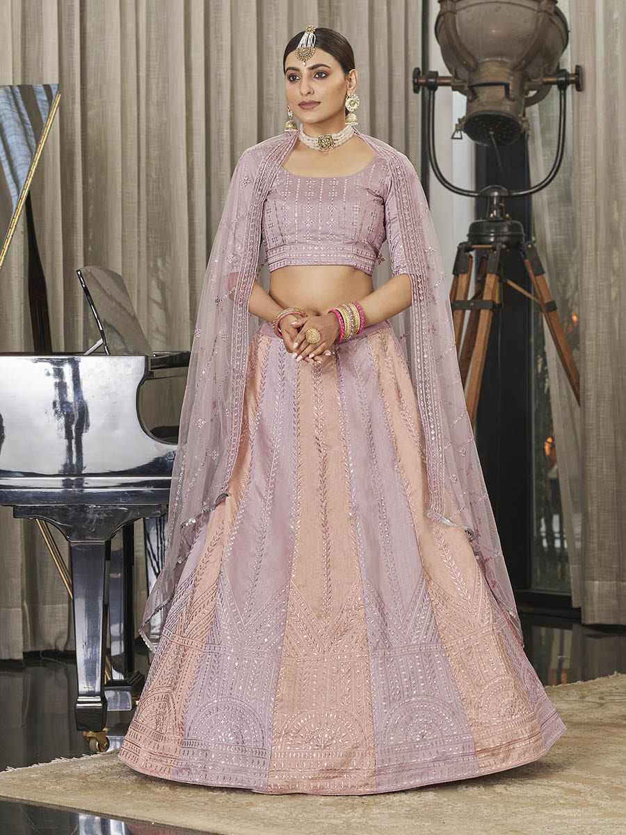 Myra Pink & Peach Multicolour Art Silk Embroidered Designer Lehenga Choli | Grocsy