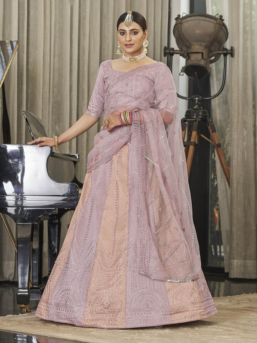 Myra Pink & Peach Multicolour Art Silk Embroidered Designer Lehenga Choli | Grocsy