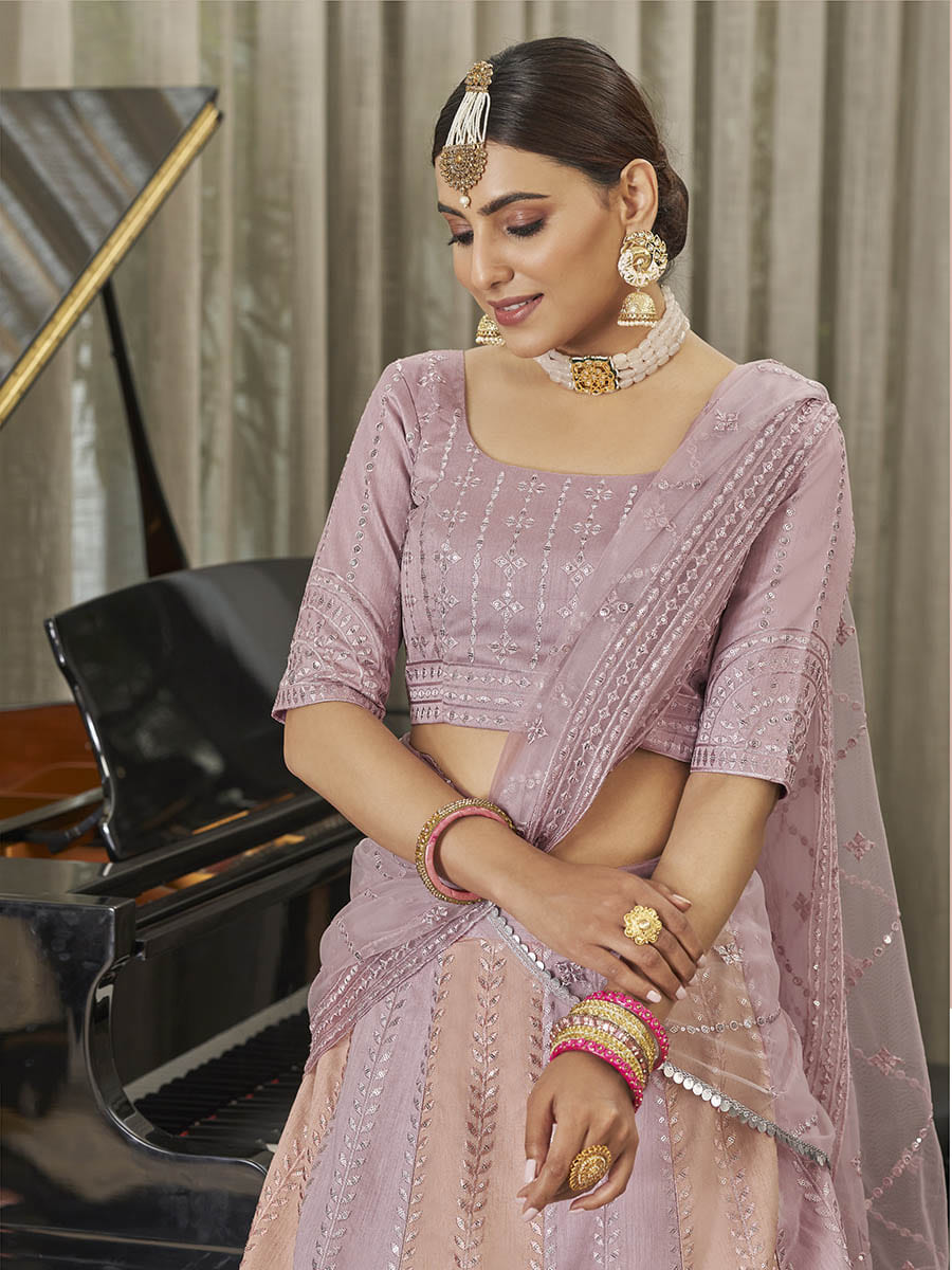 Myra Pink & Peach Multicolour Art Silk Embroidered Designer Lehenga Choli | Grocsy