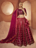 Myra Magenta Velvet Embroidered Designer Lehenga Choli | Grocsy