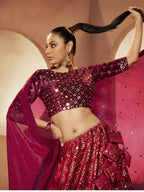 Myra Magenta Velvet Embroidered Designer Lehenga Choli | Grocsy