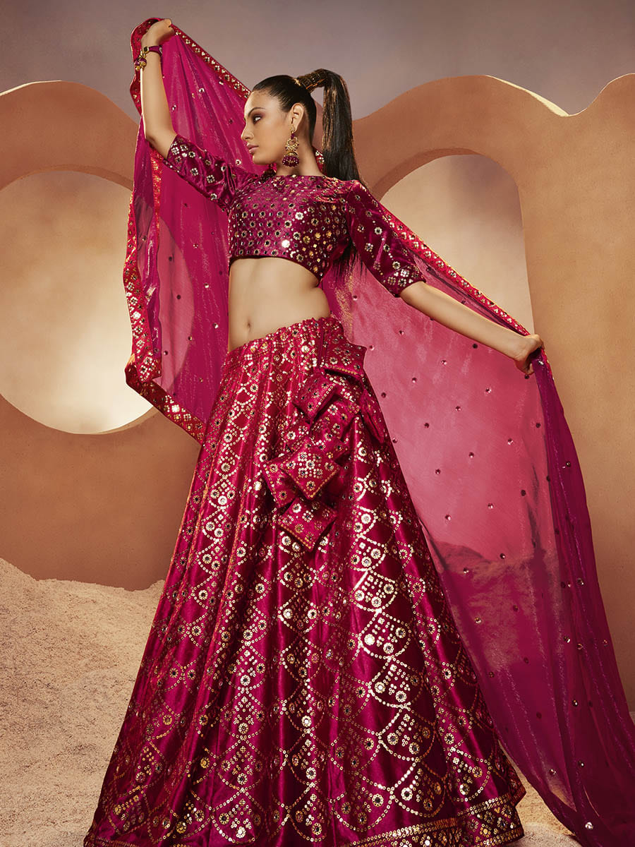Myra Magenta Velvet Embroidered Designer Lehenga Choli | Grocsy