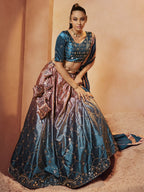 Myra Teal Blue Velvet Embroidered Designer Lehenga Choli | Grocsy