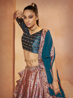 Myra Teal Blue Velvet Embroidered Designer Lehenga Choli | Grocsy